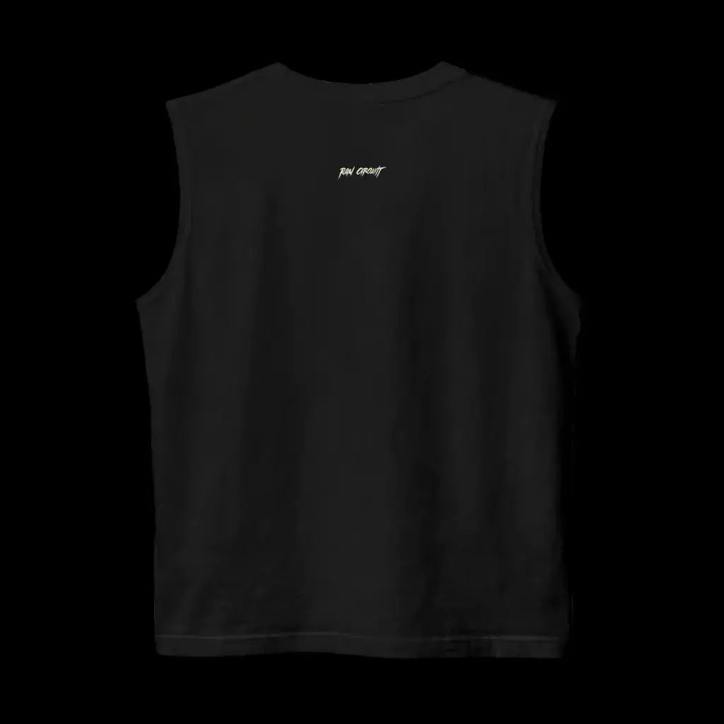 Raw Circuit logo on black muscle tank back print.