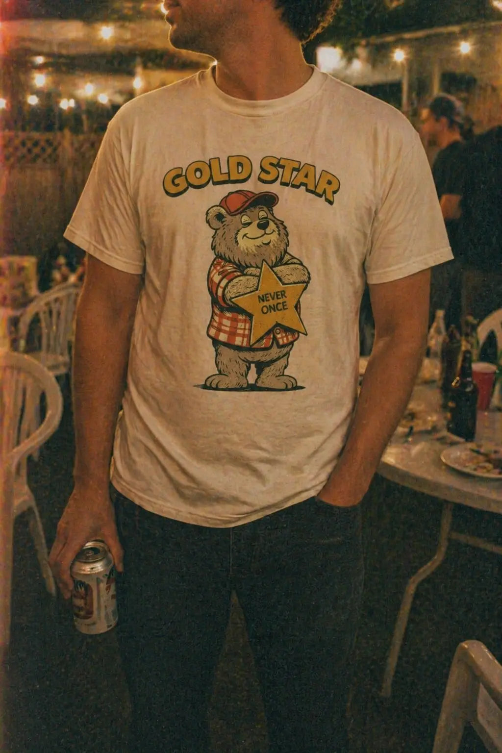 Gold Star Bear graphic tee — lifestyle shot — Raw Circuit