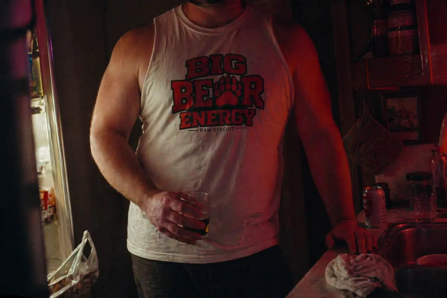 Big Bear Energy vintage muscle tank — lifestyle shot — Raw Circuit