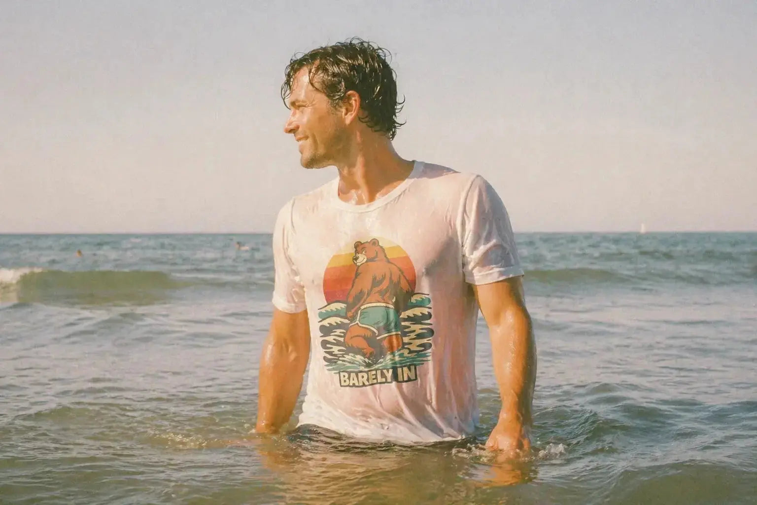 Barely In vintage bear graphic tee worn on model — Raw Circuit