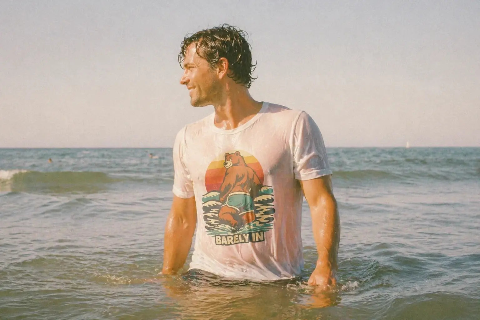 Barely In vintage bear graphic tee worn on model — Raw Circuit
