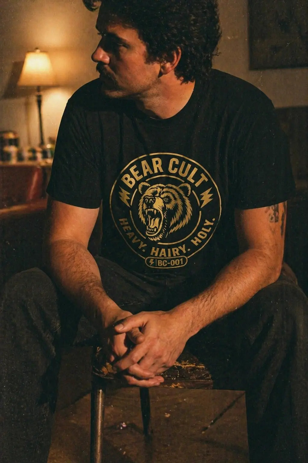 Bear Cult vintage halftone bear emblem tee — lifestyle shot — Raw Circuit