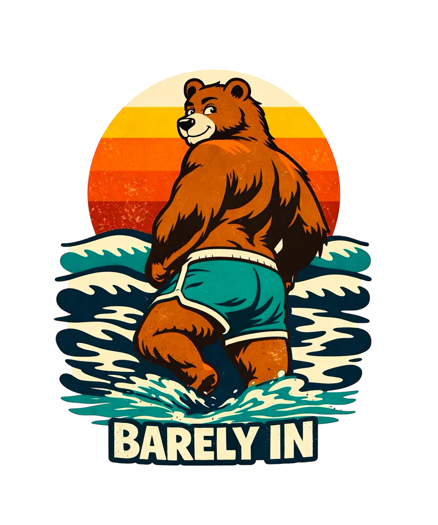 Retro Barely In beach bear graphic tee on natural cotton — vintage illustration with coastal summer energy