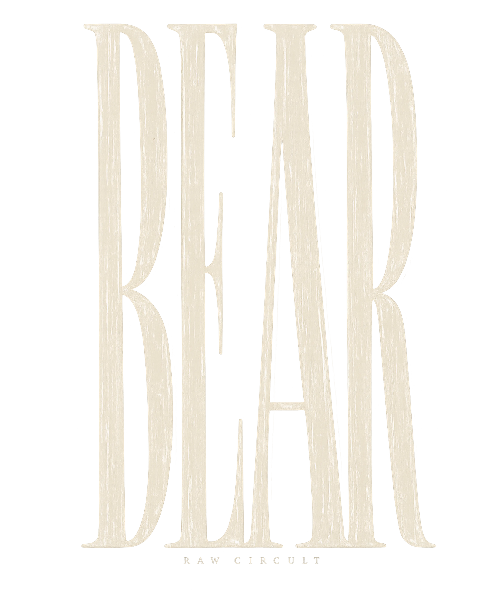 A minimalist logo design featuring the word 'BEAR' in a large, stylized serif font with a textured, hand-drawn appearance in a light cream color, with 'RAW CIRCULT' written in small uppercase letters underneath, all on a solid white background.