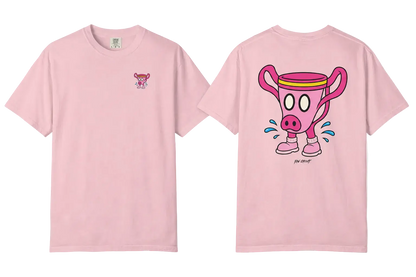 Raw Circuits ‘Piggy’ graphic both front and back print mockups on blossom comfort colors shirt.