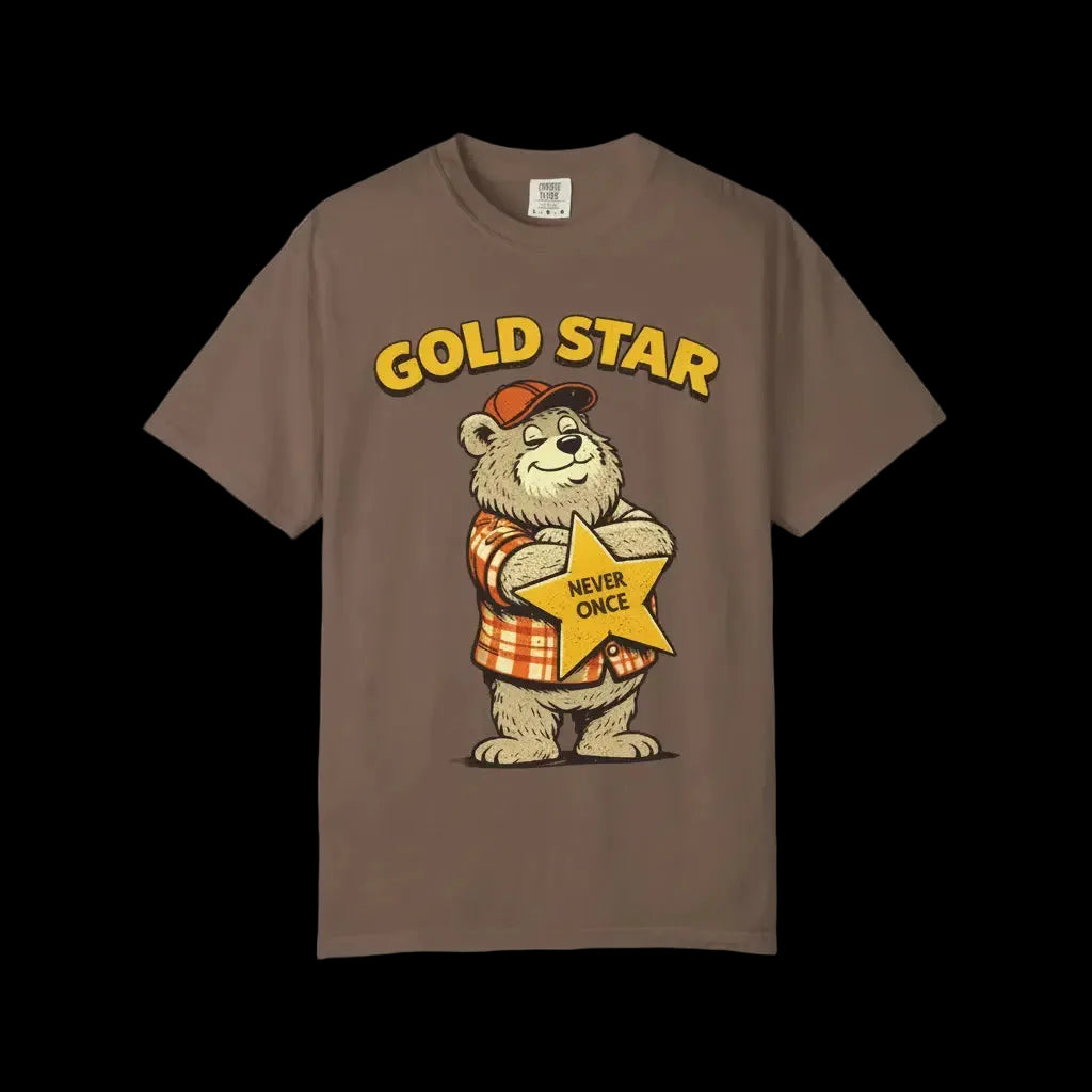 Gold Star Bear vintage graphic r shirt with a bear illustration holding a humorous gold star 