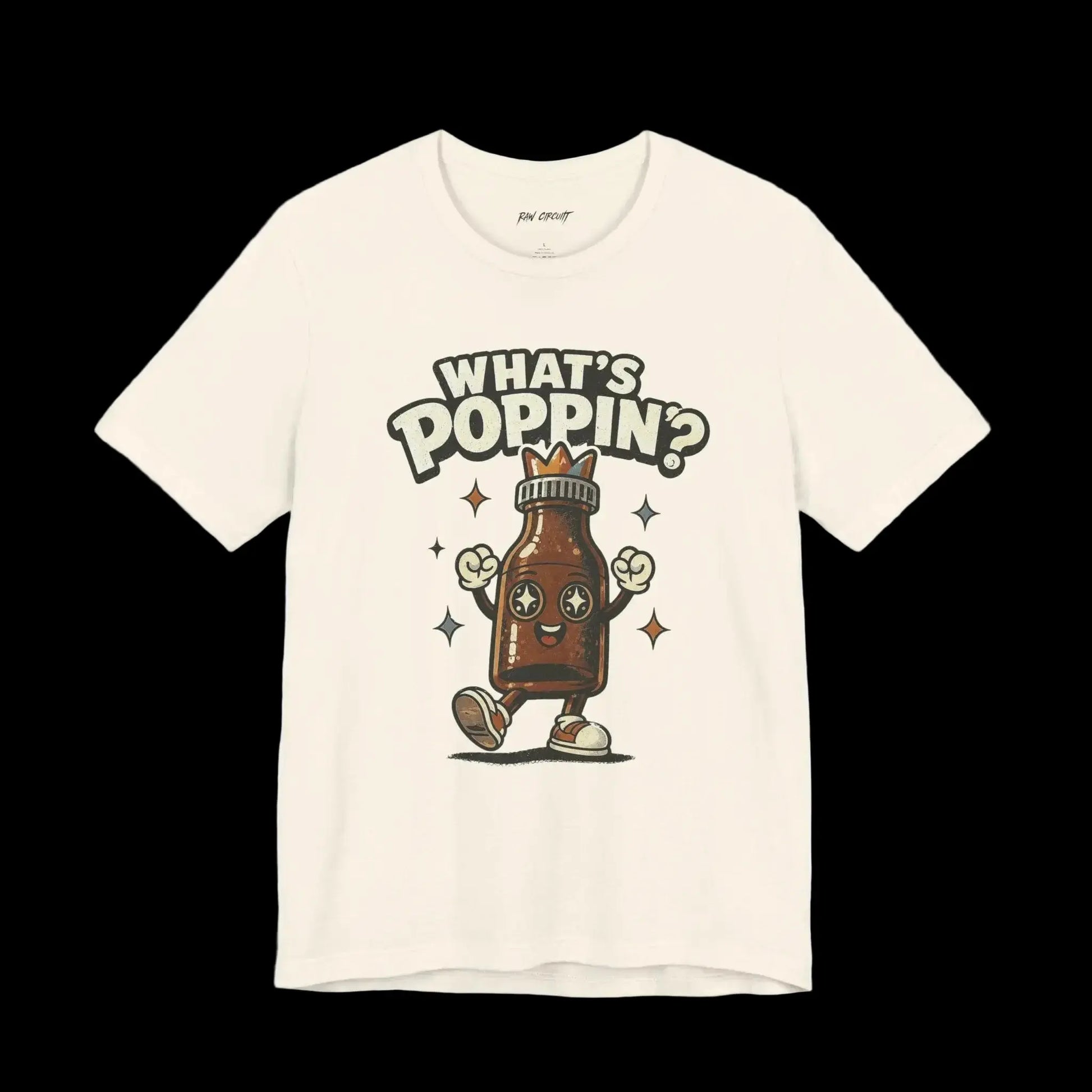 What’s poppin’? Mascot character for raw circuit on BellaCanvas natural shirt blank.