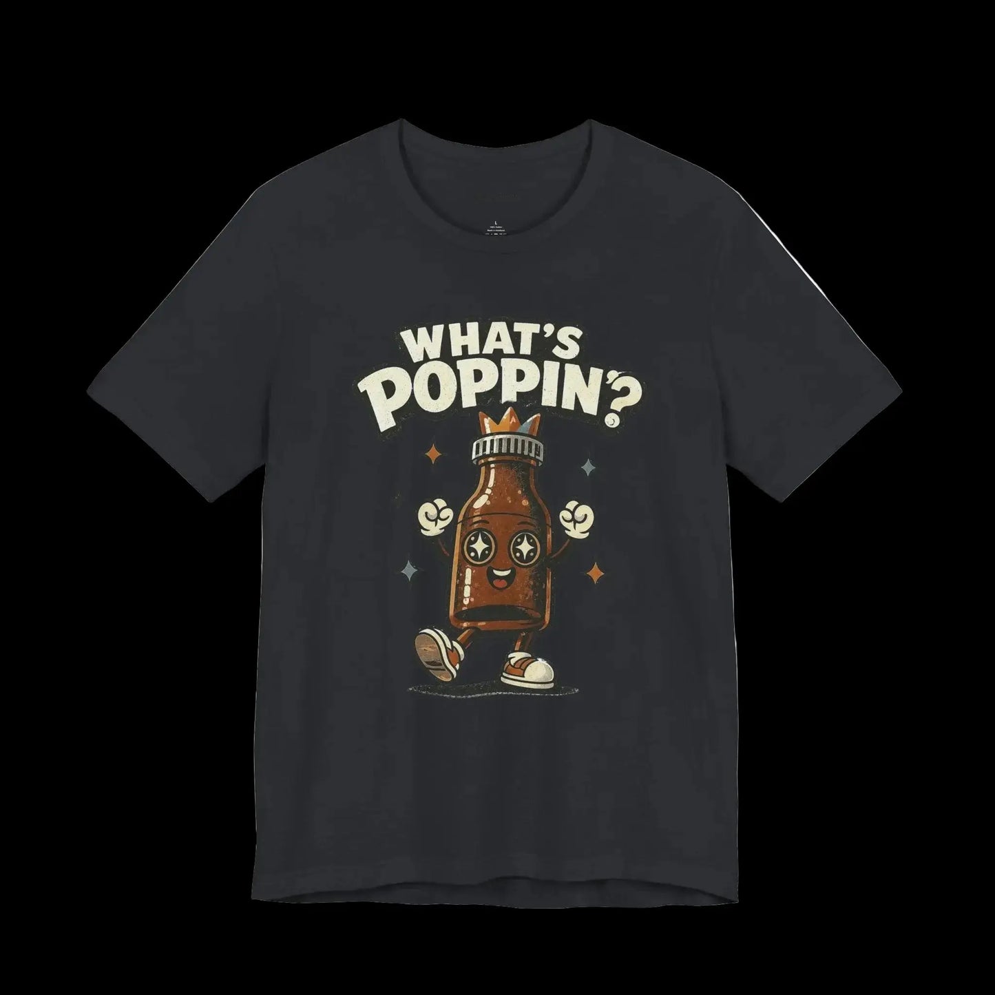 What’s poppin’? Mascot character for raw circuit on BellaCanvas vintage black shirt blank.