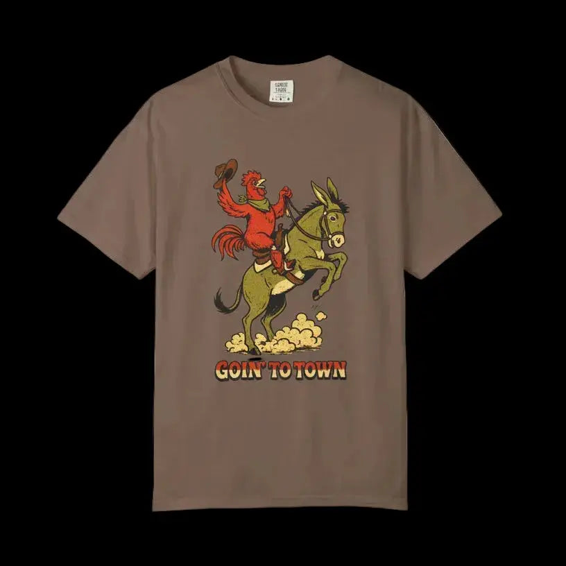 vintage rooster riding donkey shirt comfort colors espresso