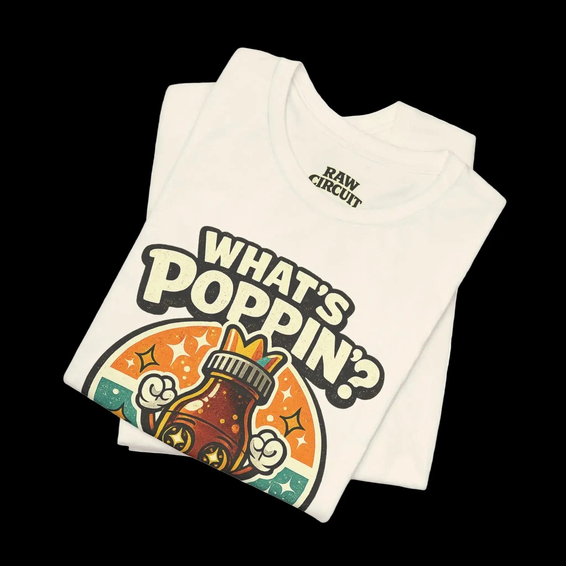 White t-shirt with 'What's Poppin?' graphic design 